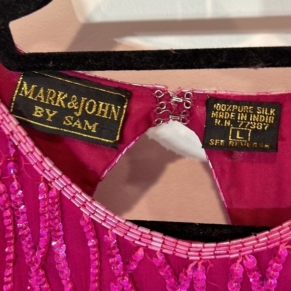 Vintage Mark and John by Sam Silk beaded pink mini dress large nwt magenta - Picture 3 of 5